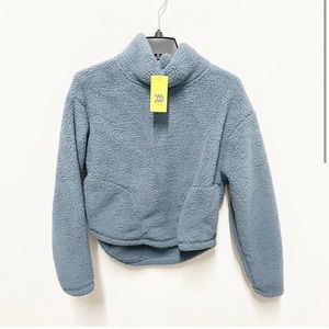 All in Motion Women's S Blue Sherpa Mock Neck Long Sleeve Pullover Sweater